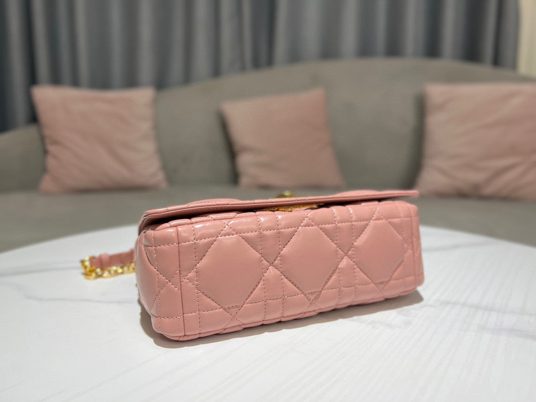 Dior Caro Bag Quilted Macrocannage Pink High Grade