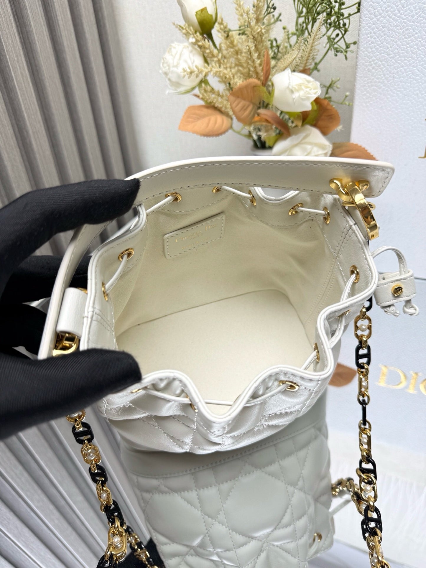 Dior Jolie Small Bucket Bag Lamb Skin Platinum