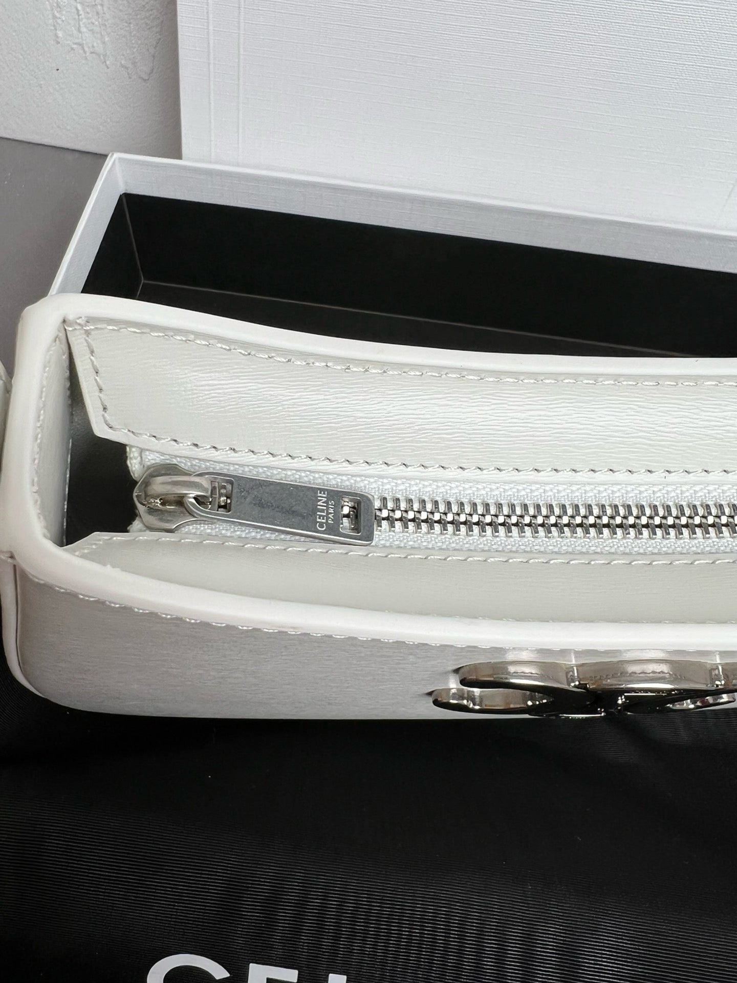 Celine Medium Tilly Bag In Shiny Calfskin White High Grade