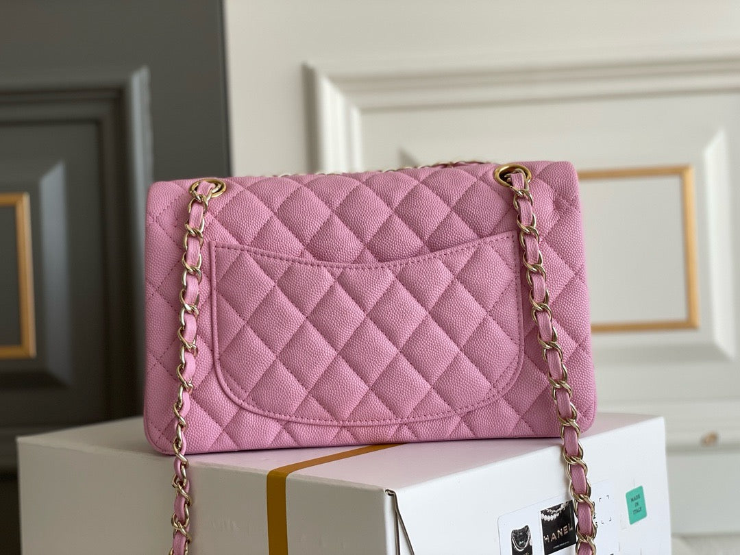 Chanel Classic Flap Bag Grained Calf Skin Pink Upper Grade