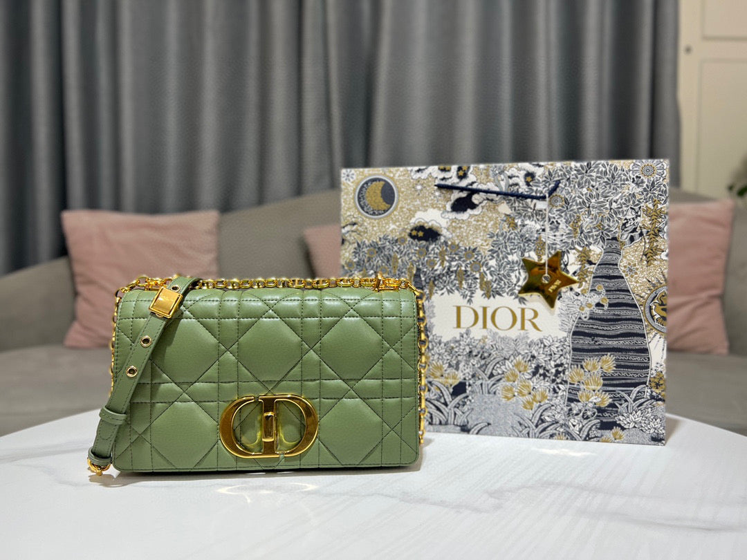 Dior Caro Bag Quilted Macrocannage Green High Grade