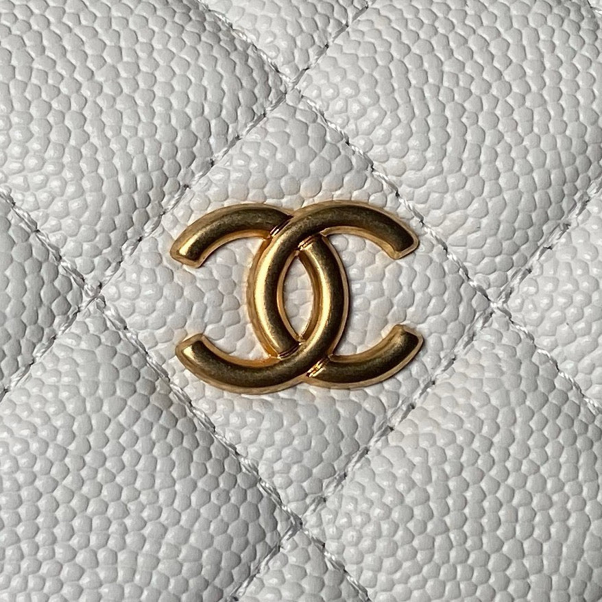 Chanel Mini Loop Change Purse with Chains white Caviar Leather with Gold-Tone