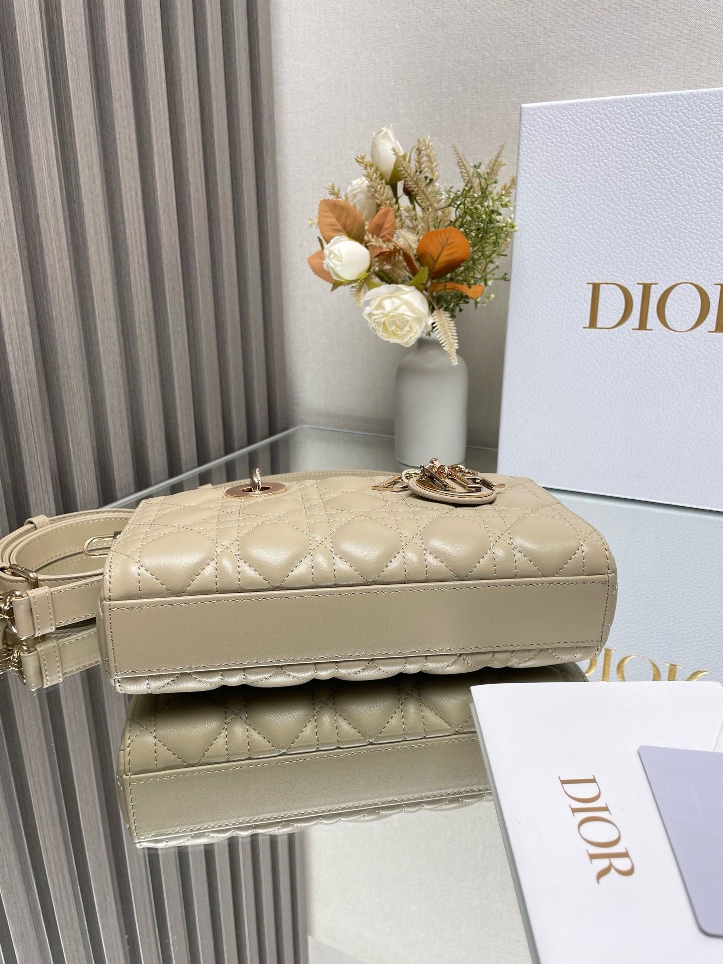 Small Dior Lady D-Joy Lamb Skin Nude High Grade