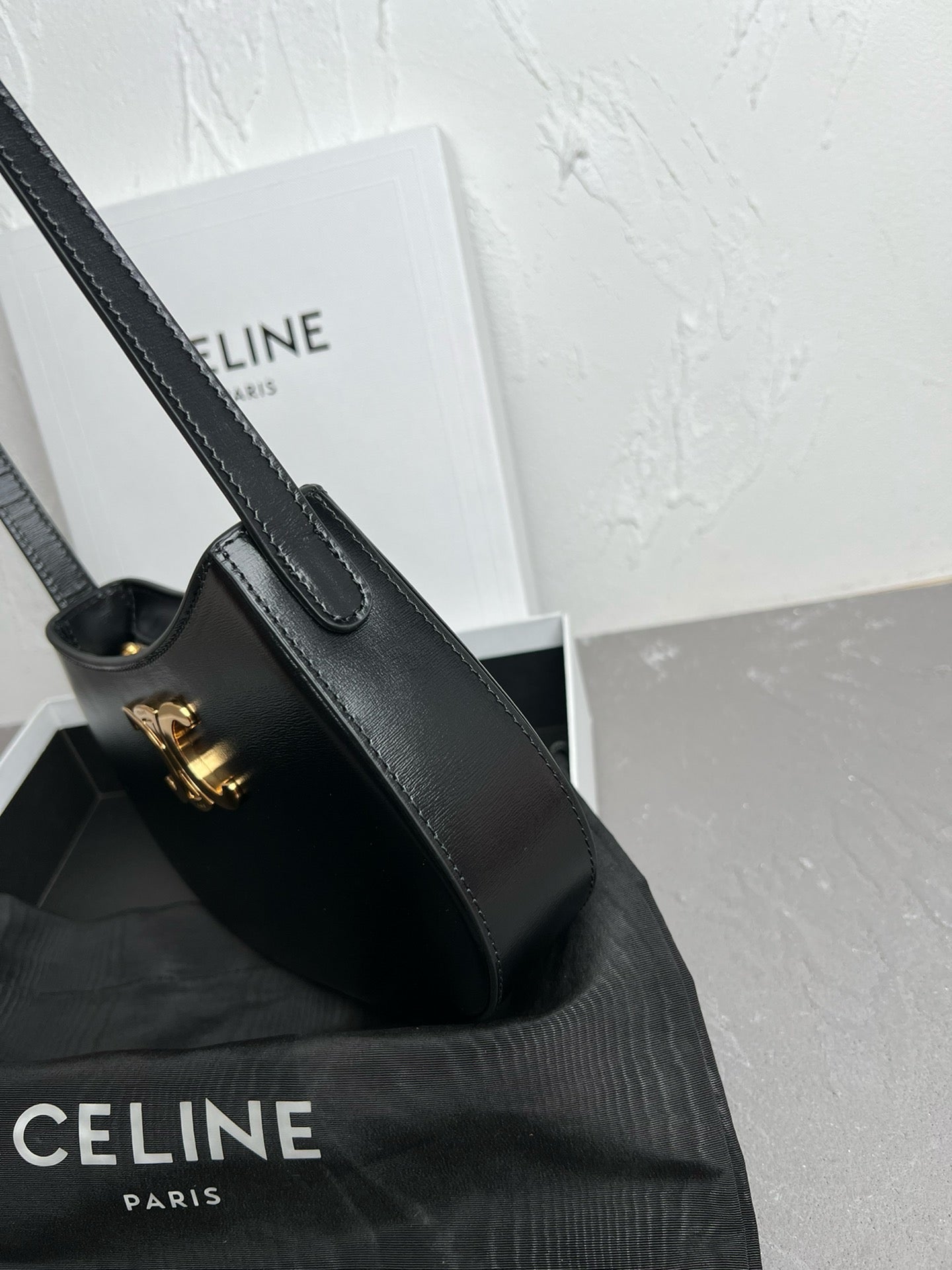 Celine Medium Tilly Bag In Shiny Calfskin Black High Grade