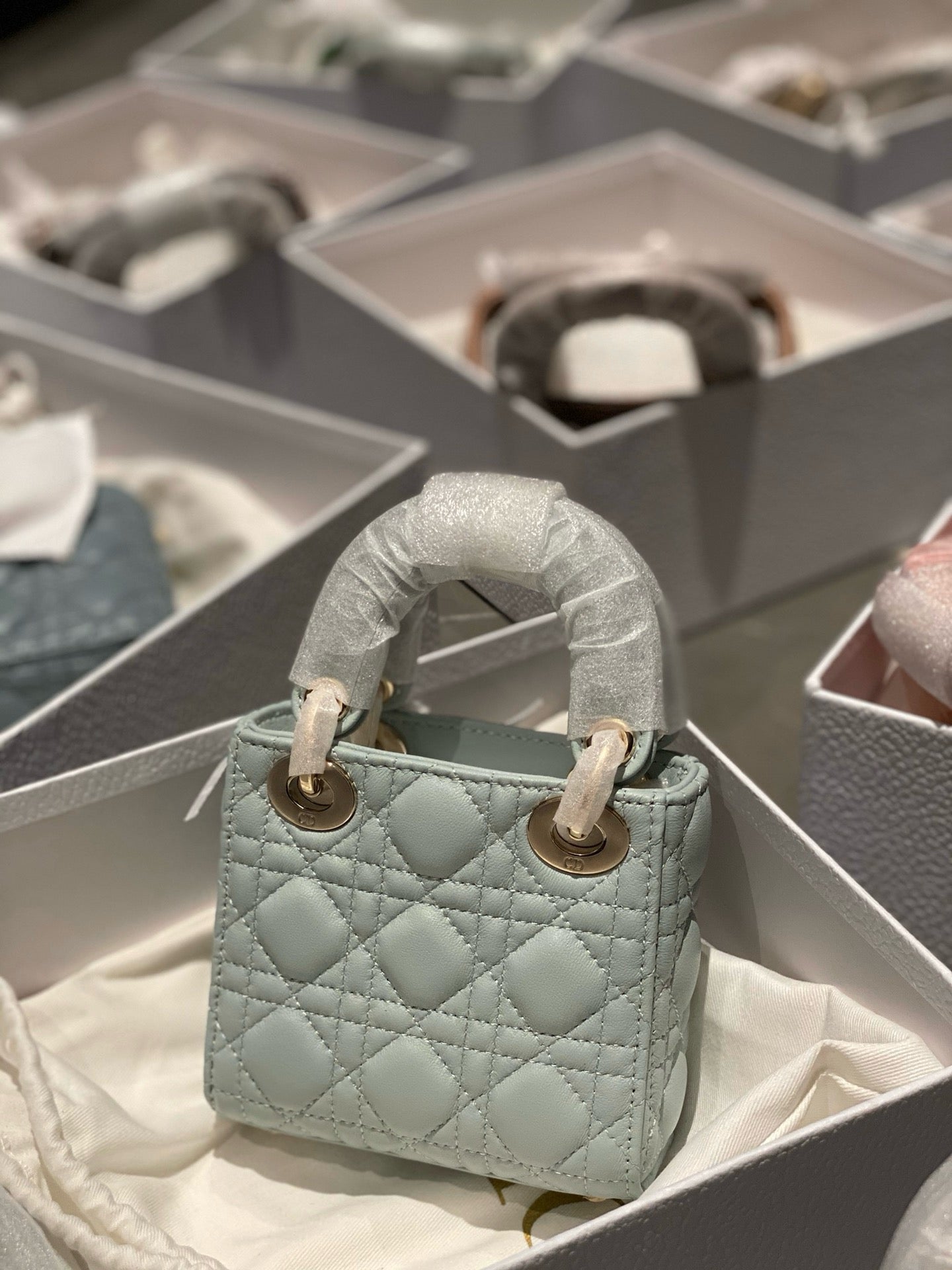 Micro Lady Dior Sky Blue Lamb Skin - Mid Grade