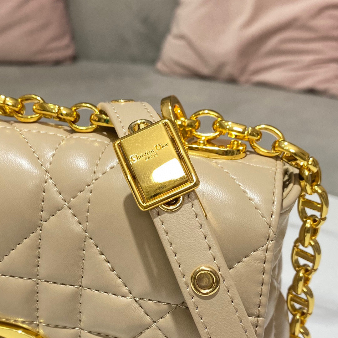 Dior Caro Bag Quilted Macrocannage Beige Platinum Grade