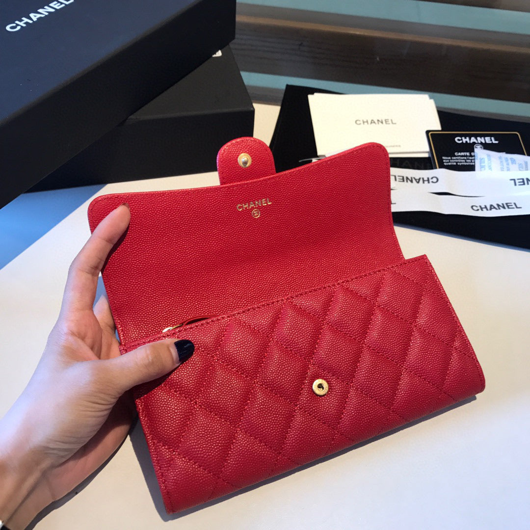 Chanel Bi-Fold Red Wallet Calf Skin High Grade