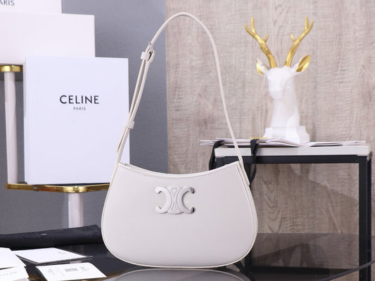 Celine Medium Tilly Bag In Shiny Calfskin White Platinum Grade