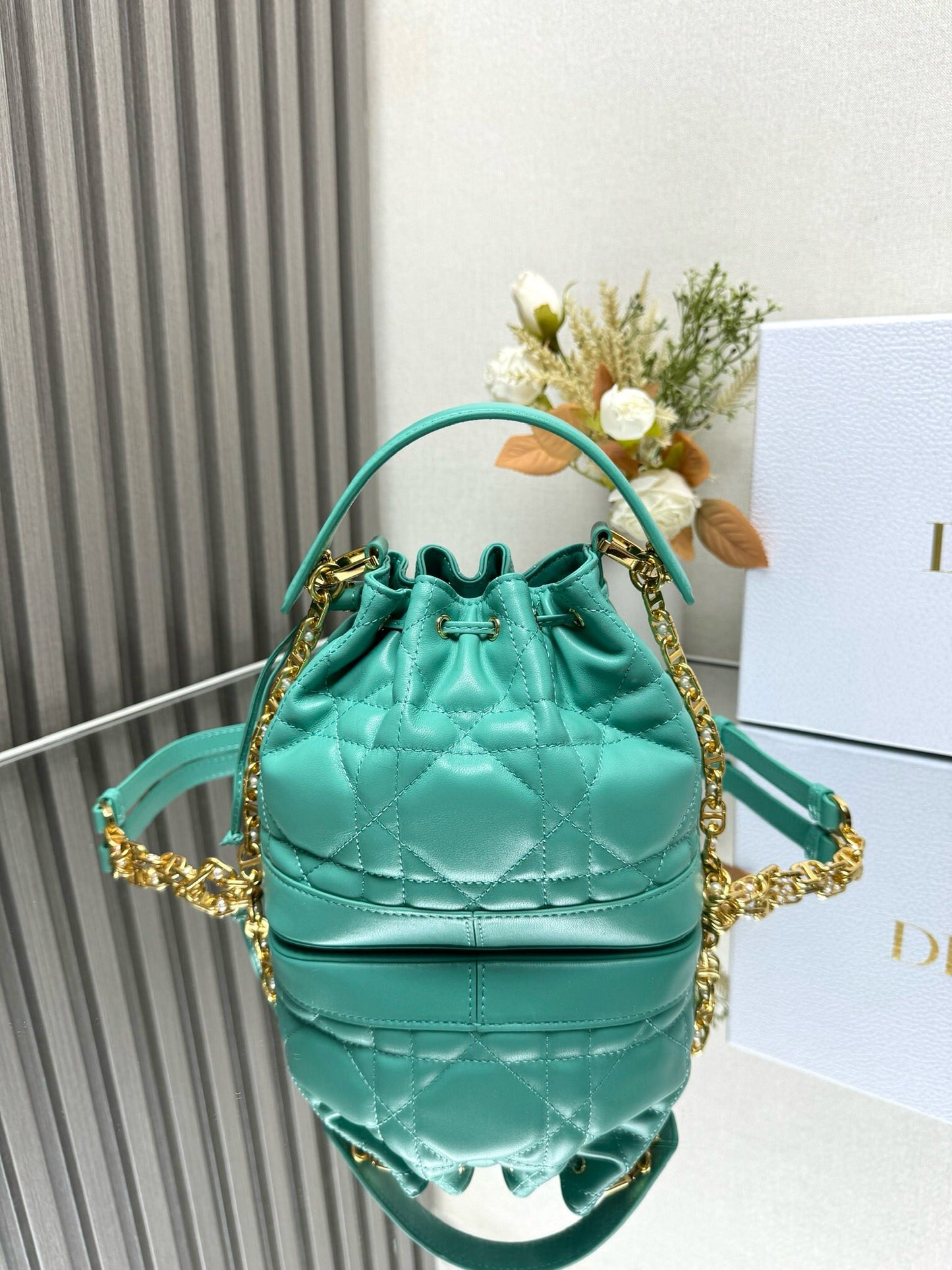 Dior Jolie Small Bucket Bag Lamb Skin Platinum