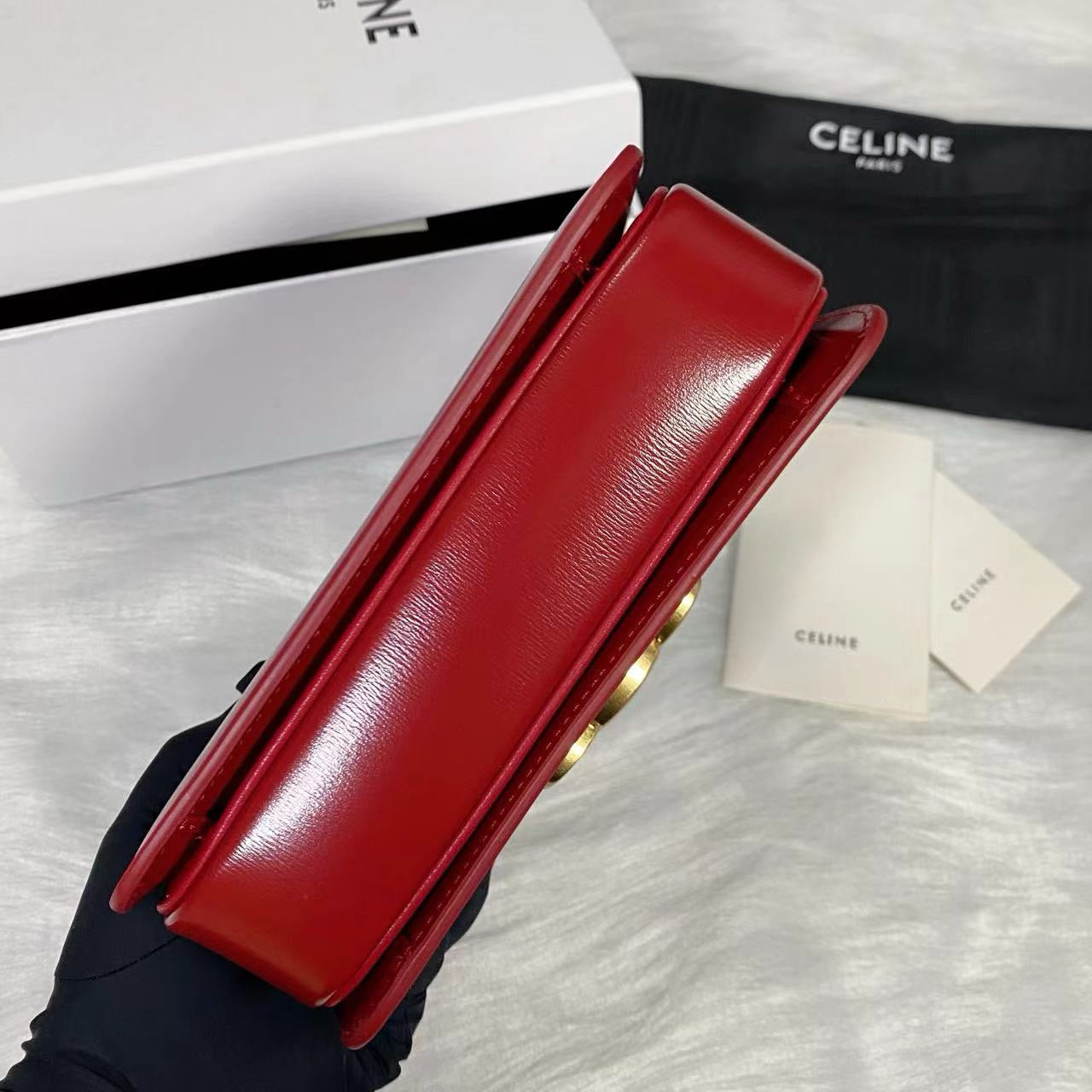 Celine Teen Triomphe Bag Shiny Calf Skin Red Mid-High Grade