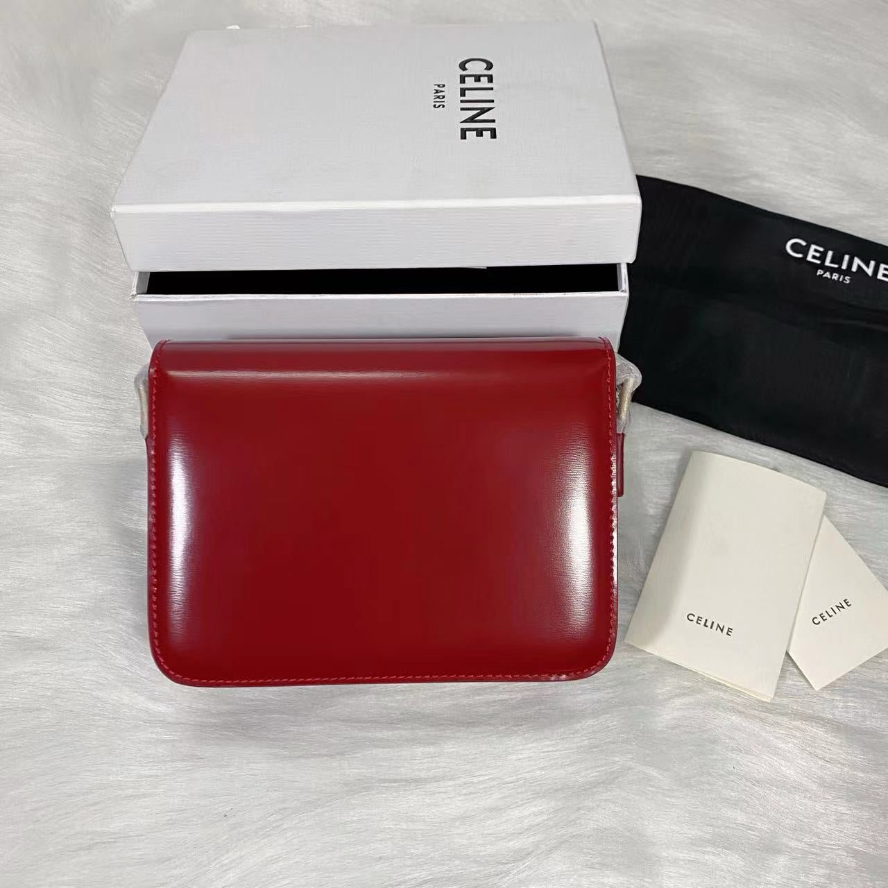 Celine Teen Triomphe Bag Shiny Calf Skin Red Mid-High Grade