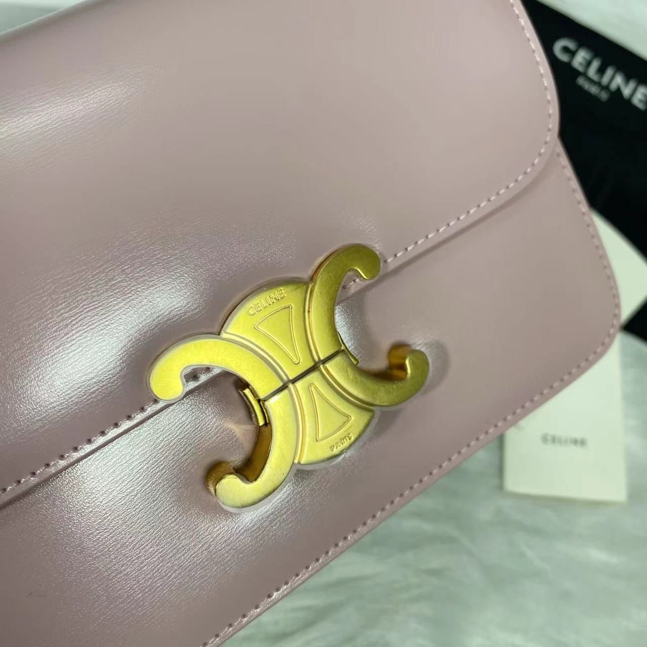 Celine Teen Triomphe Bag Shiny Calf Skin Pink Mid-High Grade