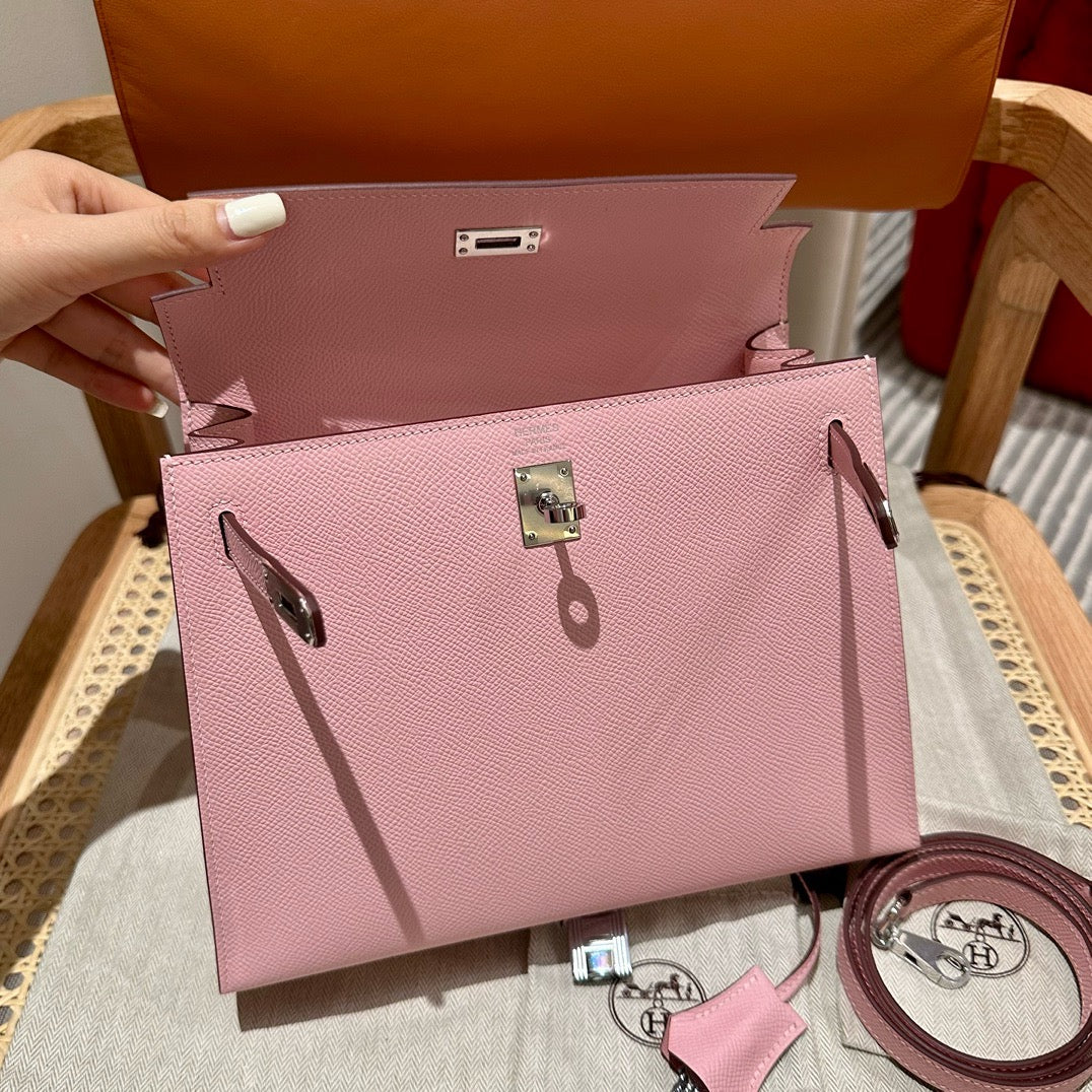 Hermes Pink Kelly Bag Epsom Leather Silver Hardware