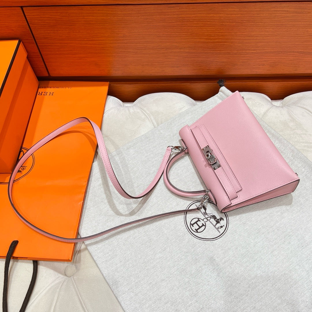 Hermes Mini Pink Kelly Bag Epsom Leather Platinum