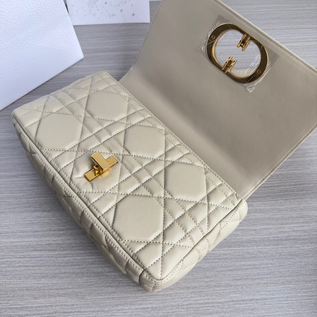 Dior Caro Bag Quilted Macrocannage Beige High Grade