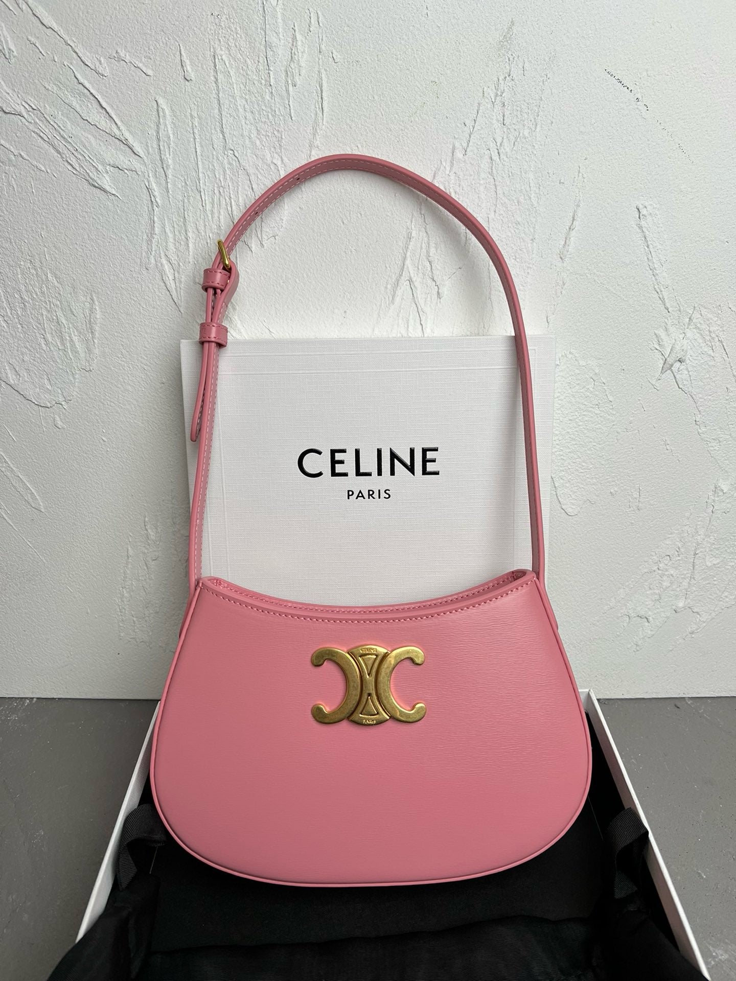 Celine Medium Tilly Bag In Shiny Calfskin Pink High Grade