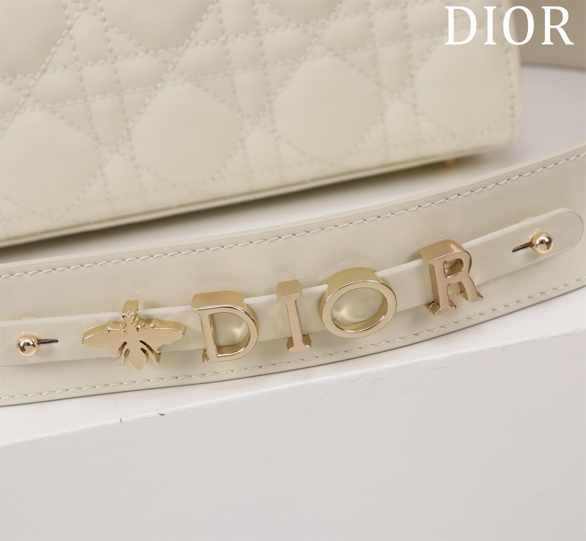 light gold hardware dior on lady dior bag