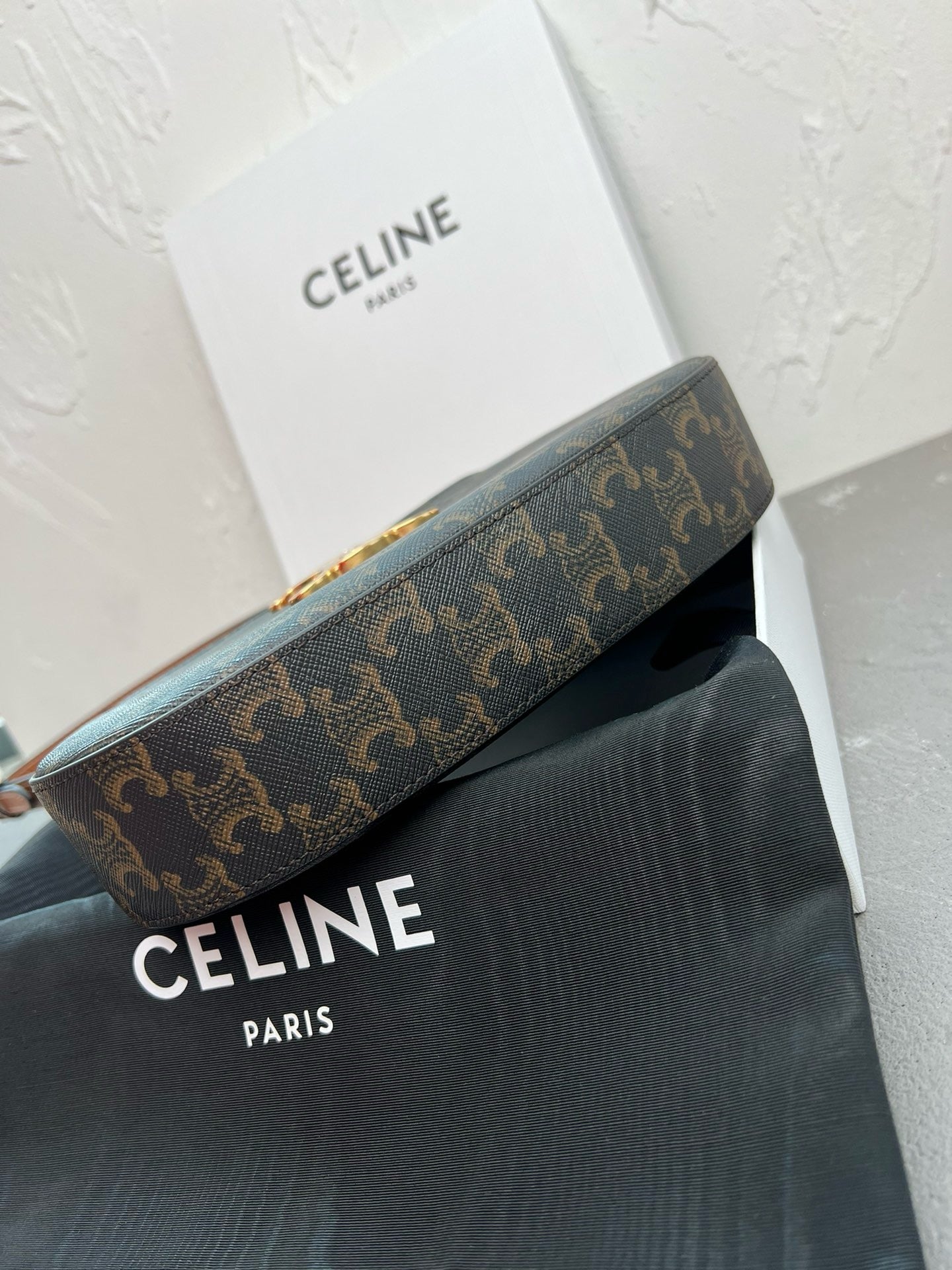 Celine Medium Tilly Bag In Shiny Calfskin Canvas High Grade