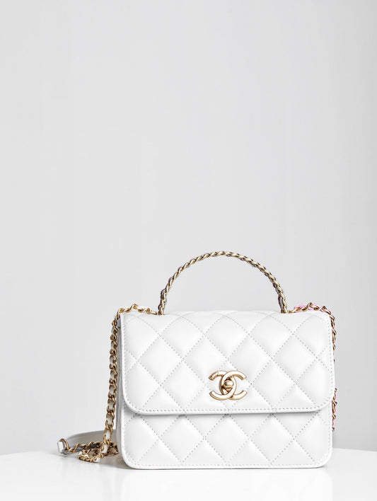 Chanel White Handle Crossbody Lamb Skin High Grade