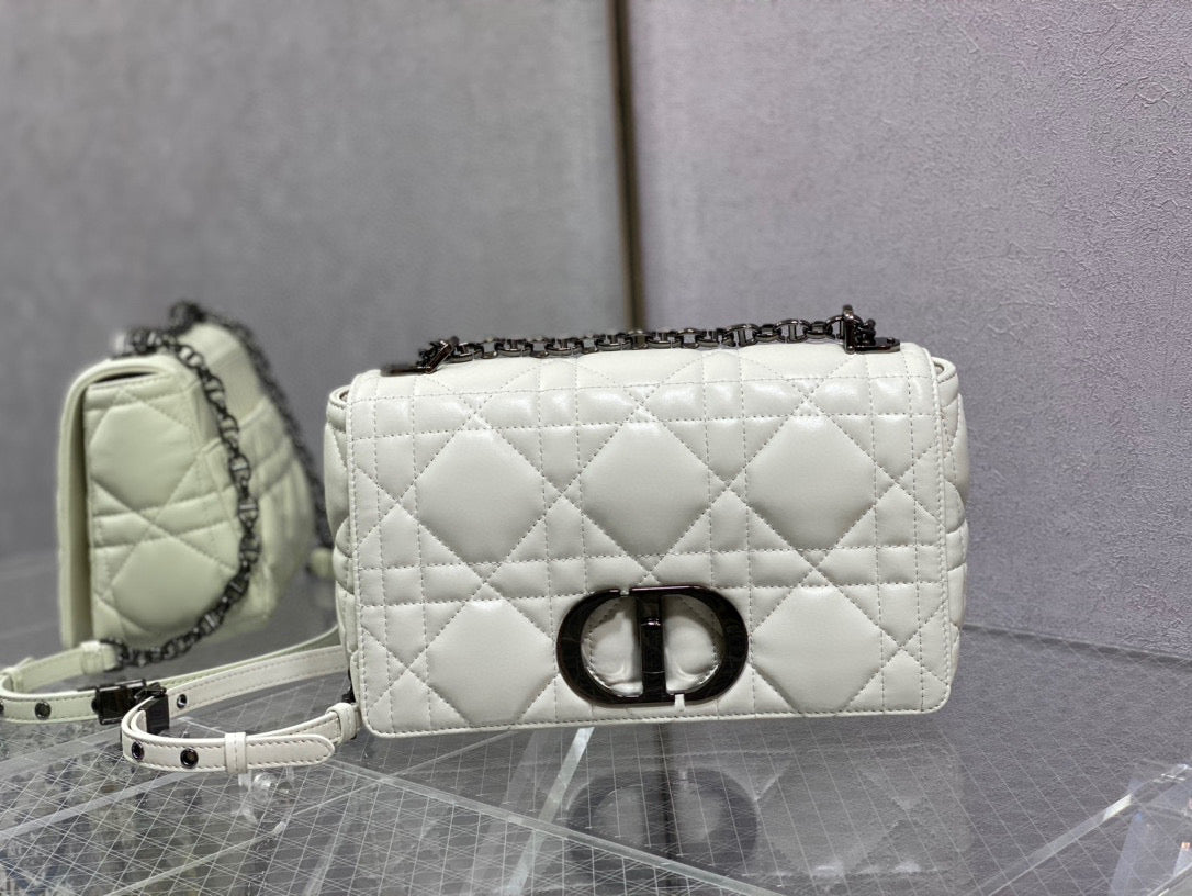 Dior Caro Bag Quilted Macrocannage White High Grade