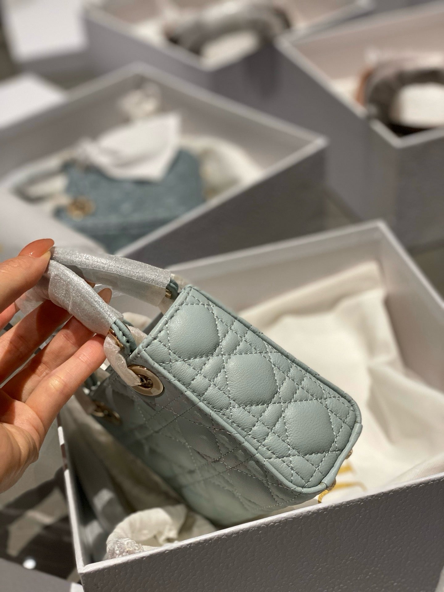 Micro Lady Dior Sky Blue Lamb Skin - Mid Grade