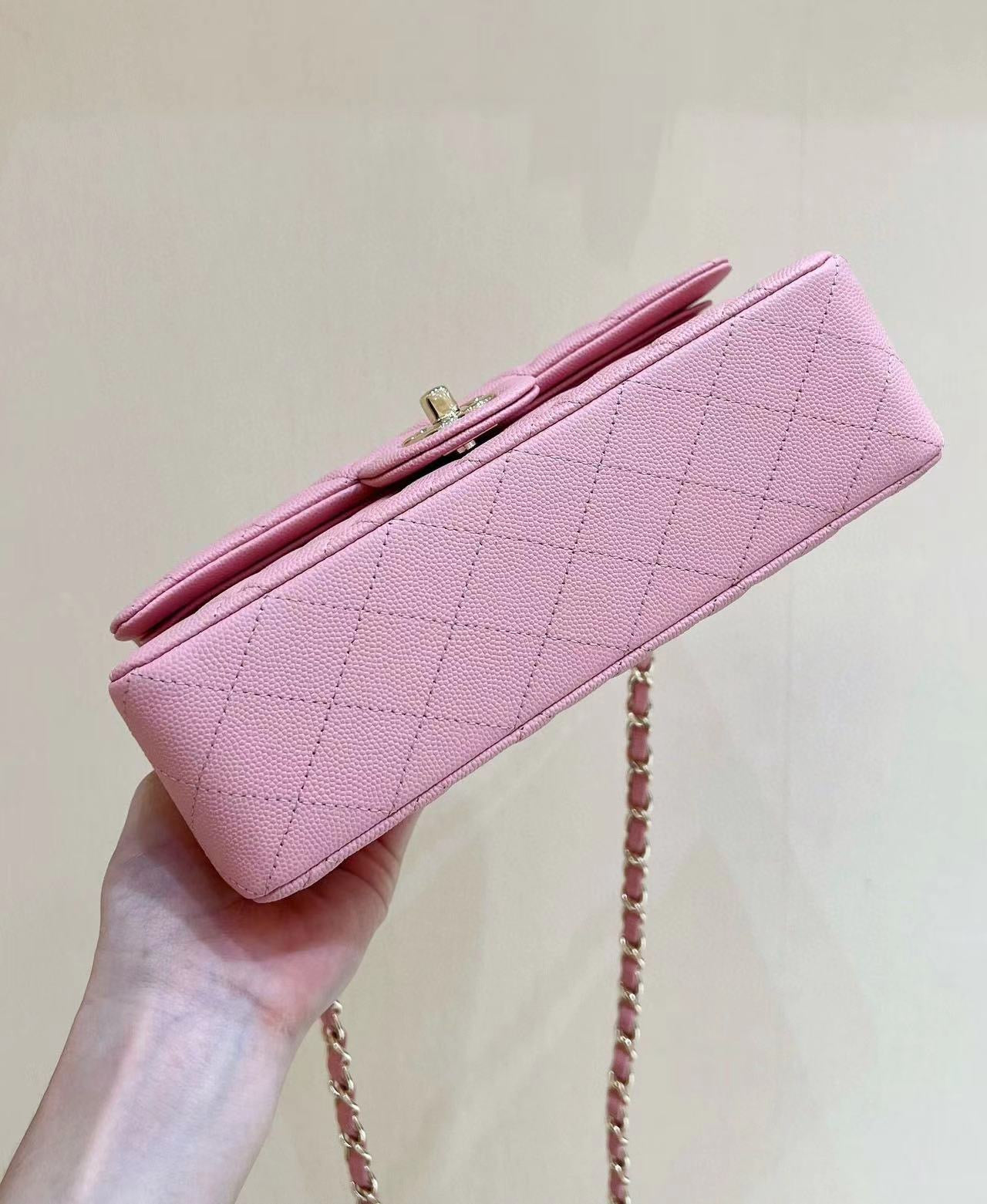 Platinum Grade Chanel Pink Classic Flap Bag Grained Calf Skin Medium