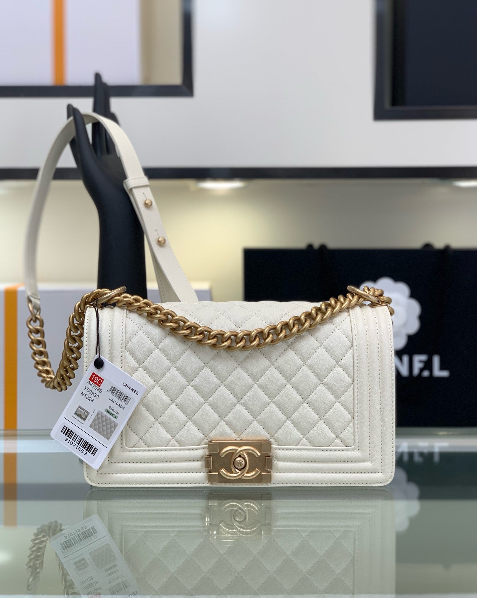 White boy chanel bag calf skin gold hardware 