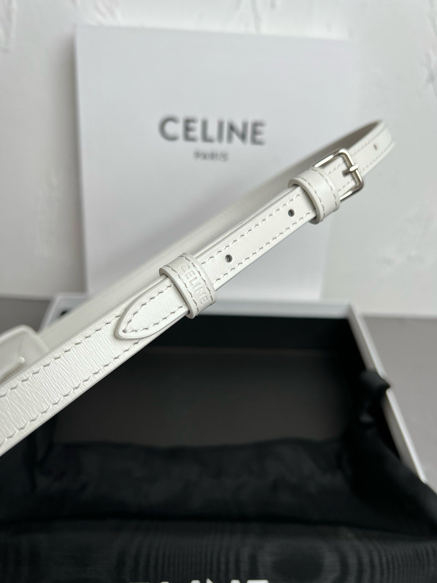 Celine Medium Tilly Bag In Shiny Calfskin White High Grade