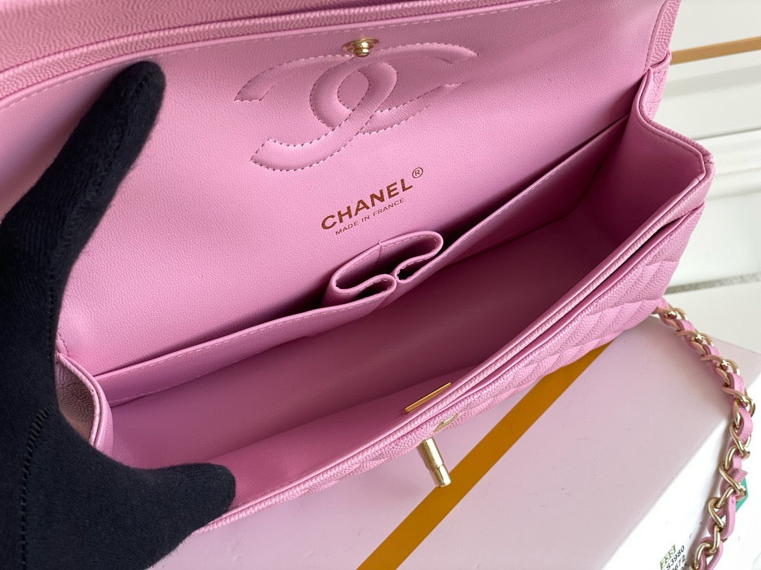 Chanel Classic Flap Bag Grained Calf Skin Pink Upper Grade