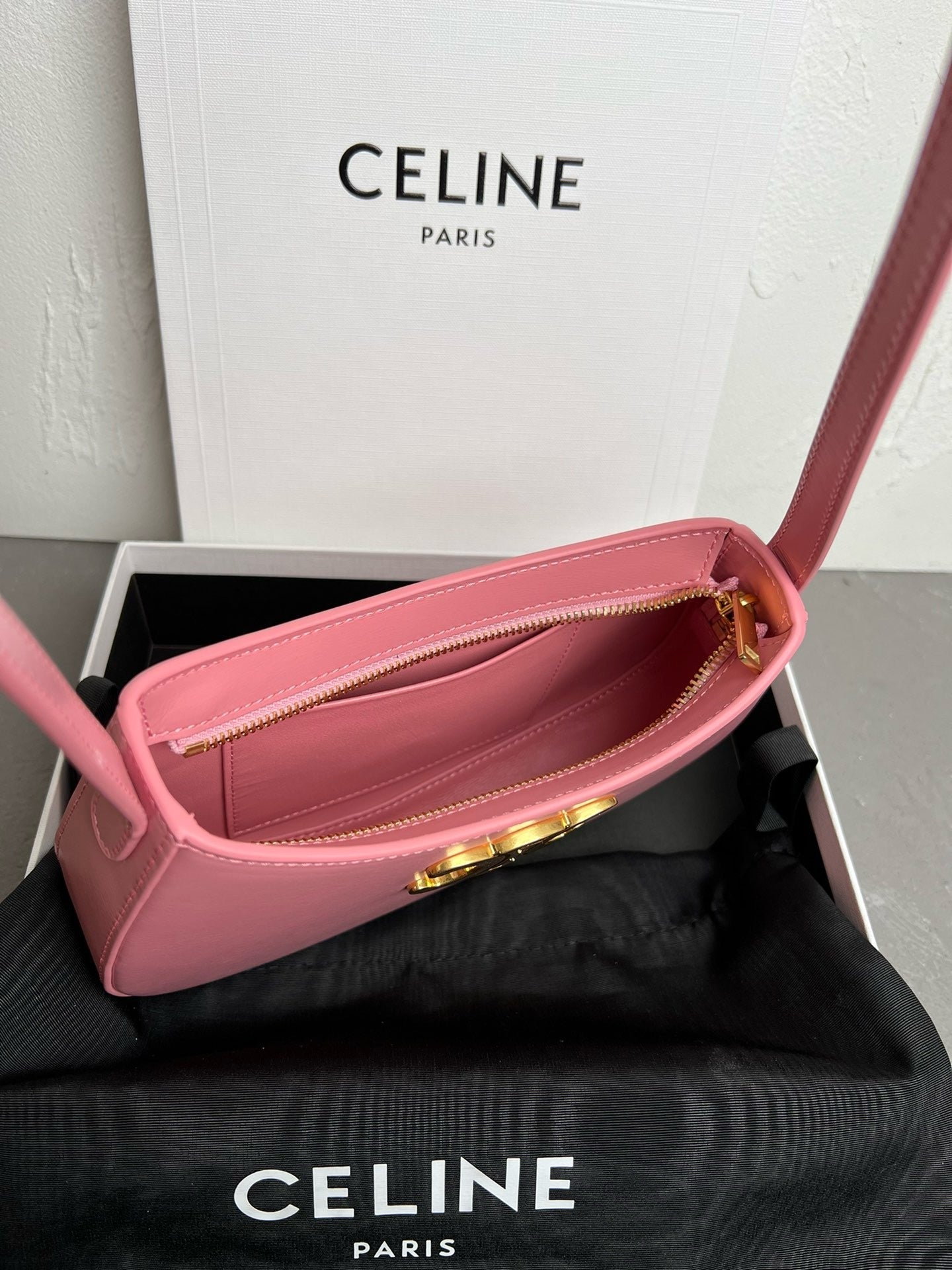 Celine Medium Tilly Bag In Shiny Calfskin Pink High Grade