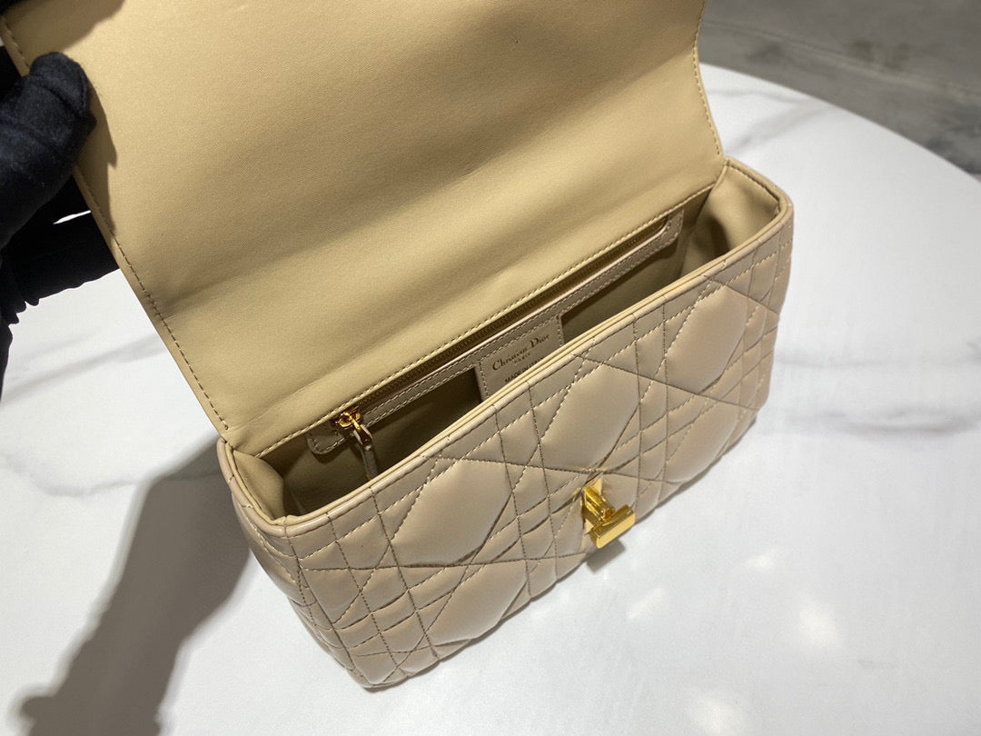 Dior Caro Bag Quilted Macrocannage Beige Platinum Grade