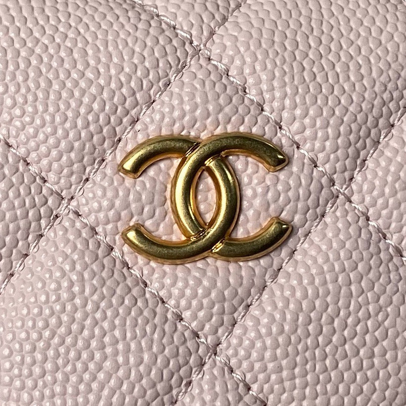 Chanel Mini Loop Change Purse with Chains white Caviar Leather with Gold-Tone