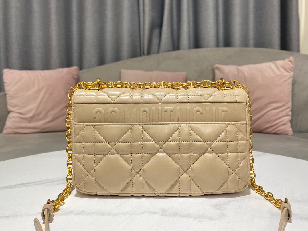 Dior Caro Bag Quilted Macrocannage Beige Platinum Grade