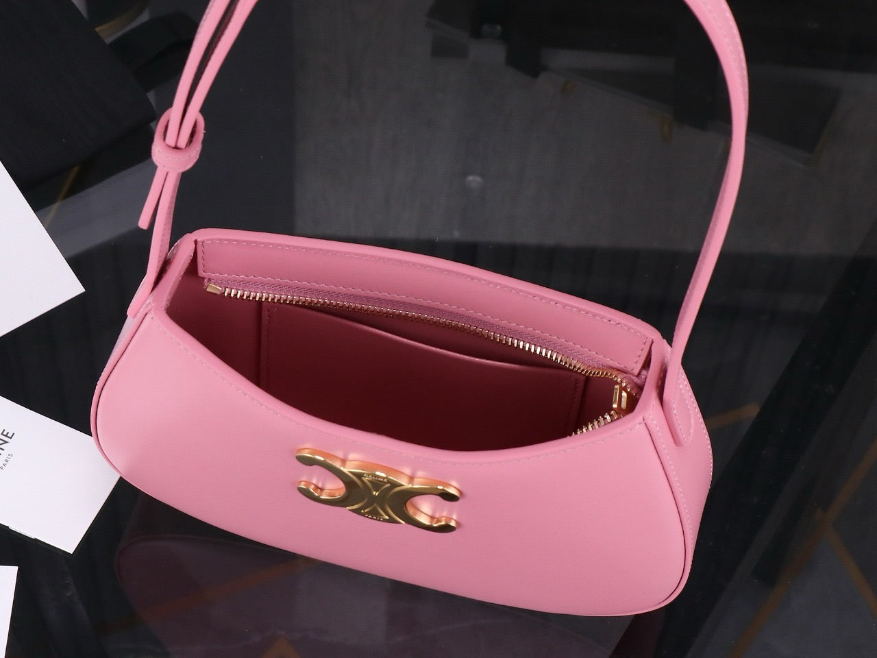 Celine Medium Tilly Bag In Shiny Calfskin Pink Platinum Grade