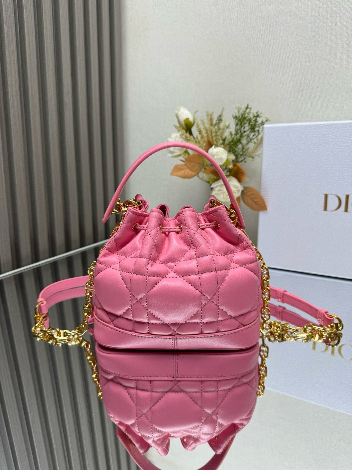 Dior Jolie Small Bucket Bag Lamb Skin Platinum