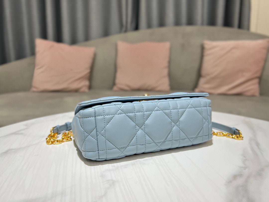 Dior Caro Bag Quilted Macrocannage Sky Blue High Grade