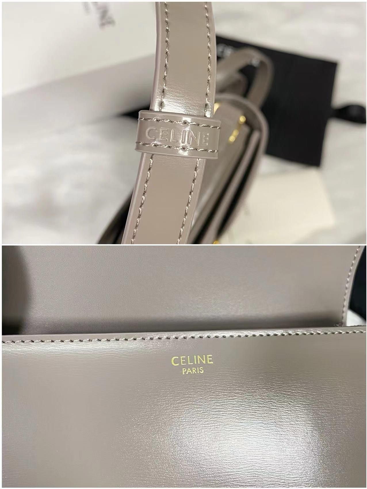 Celine Teen Triomphe Bag Shiny Calf Skin Grey Mid-High Grade