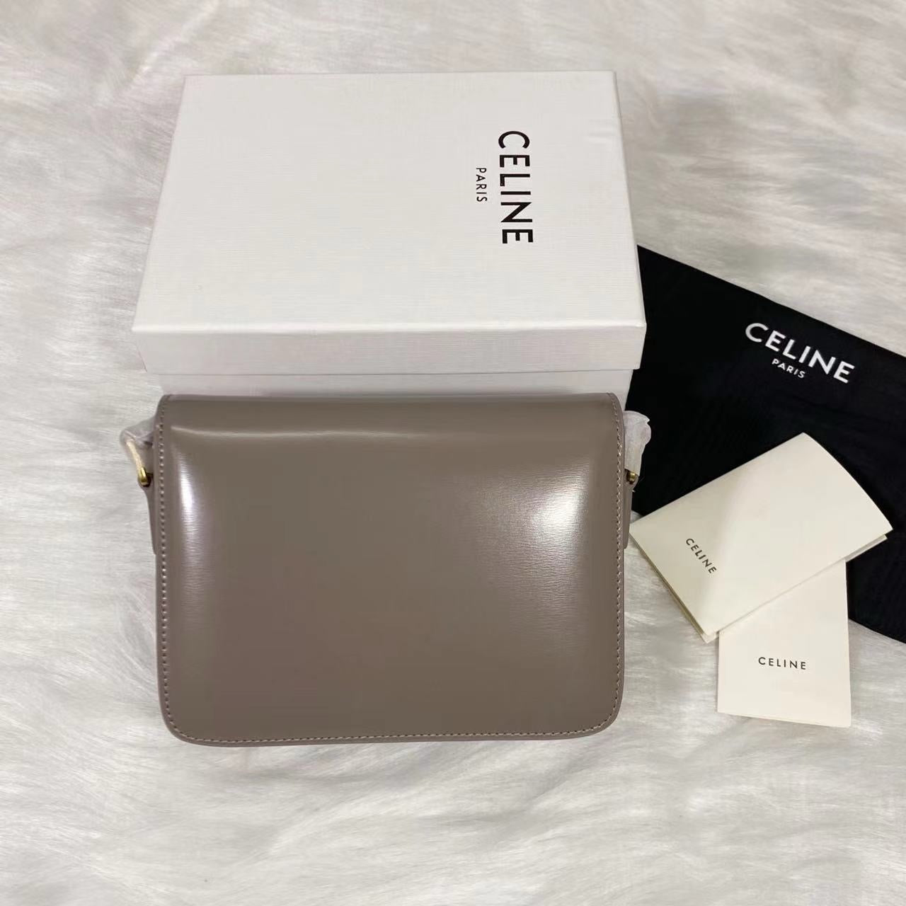 Celine Teen Triomphe Bag Shiny Calf Skin Grey Mid-High Grade