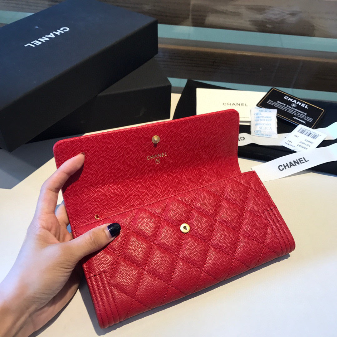 Chanel Bi-Fold Red Boy Wallet High Grade