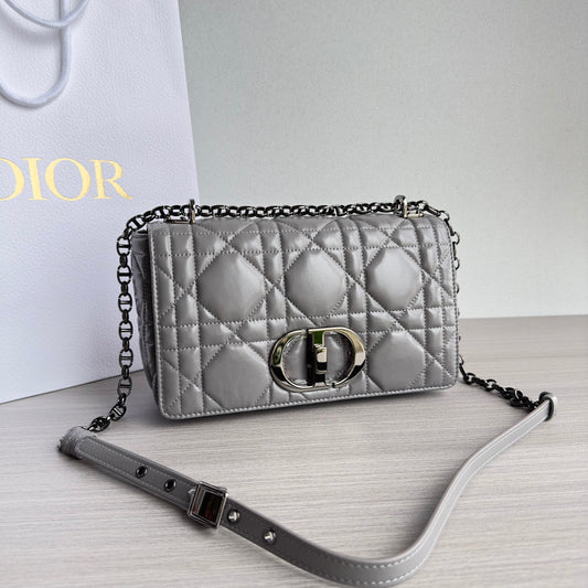 Dior Caro Bag Quilted Macrocannage Grey High Grade