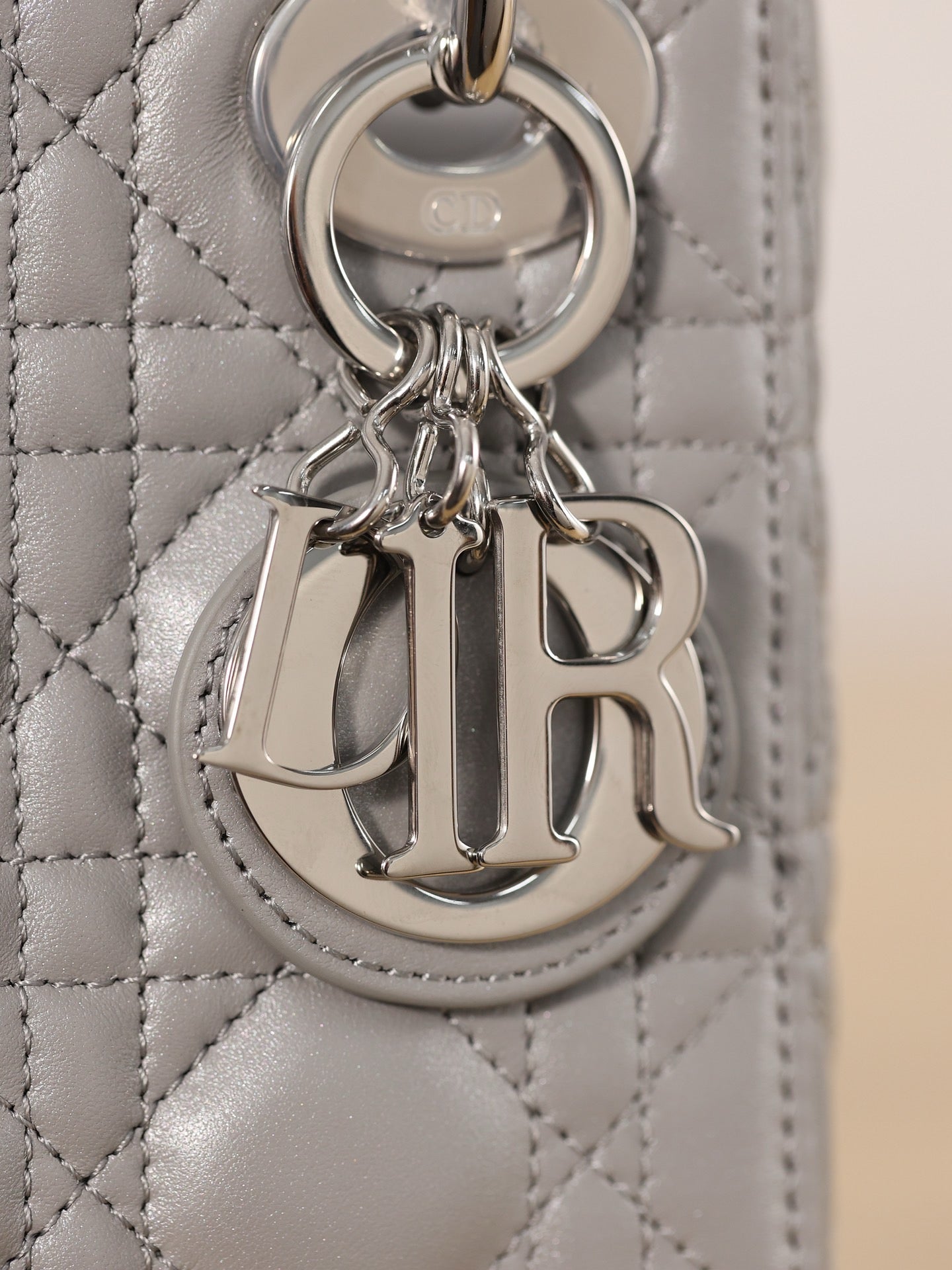 Mini Lady Dior Bag Opaline Gray Pearlescent Lamb Skin Platinum