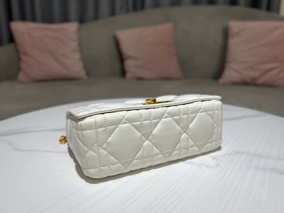 Dior Caro Bag Quilted Macrocannage White High Grade