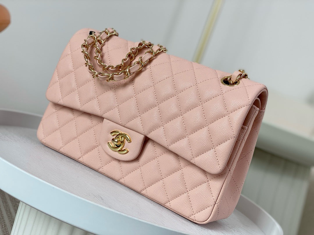 Chanel Classic Flap Bag Grained Calf Skin Baby Pink High Grade