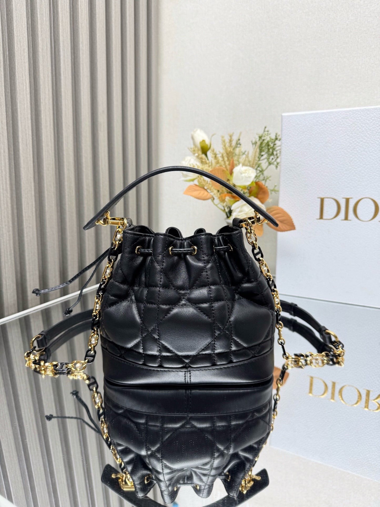 Dior Jolie Small Bucket Bag Lamb Skin Platinum