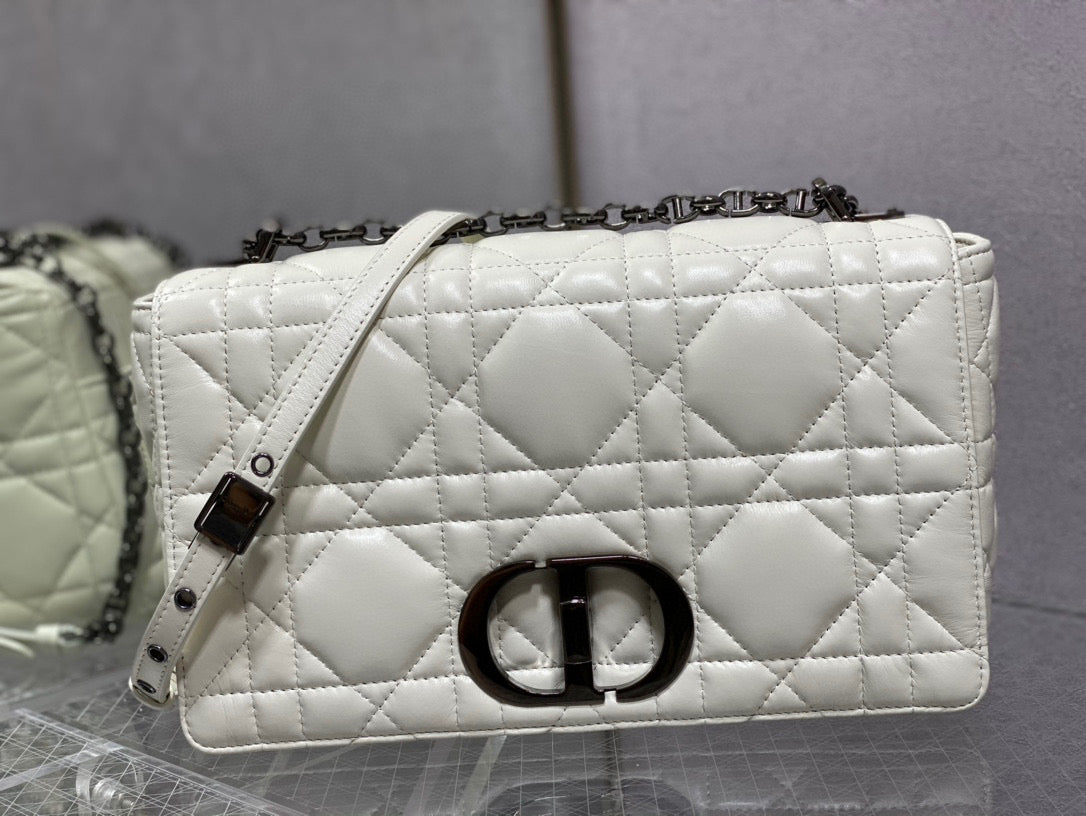 Dior Caro Bag Quilted Macrocannage White High Grade