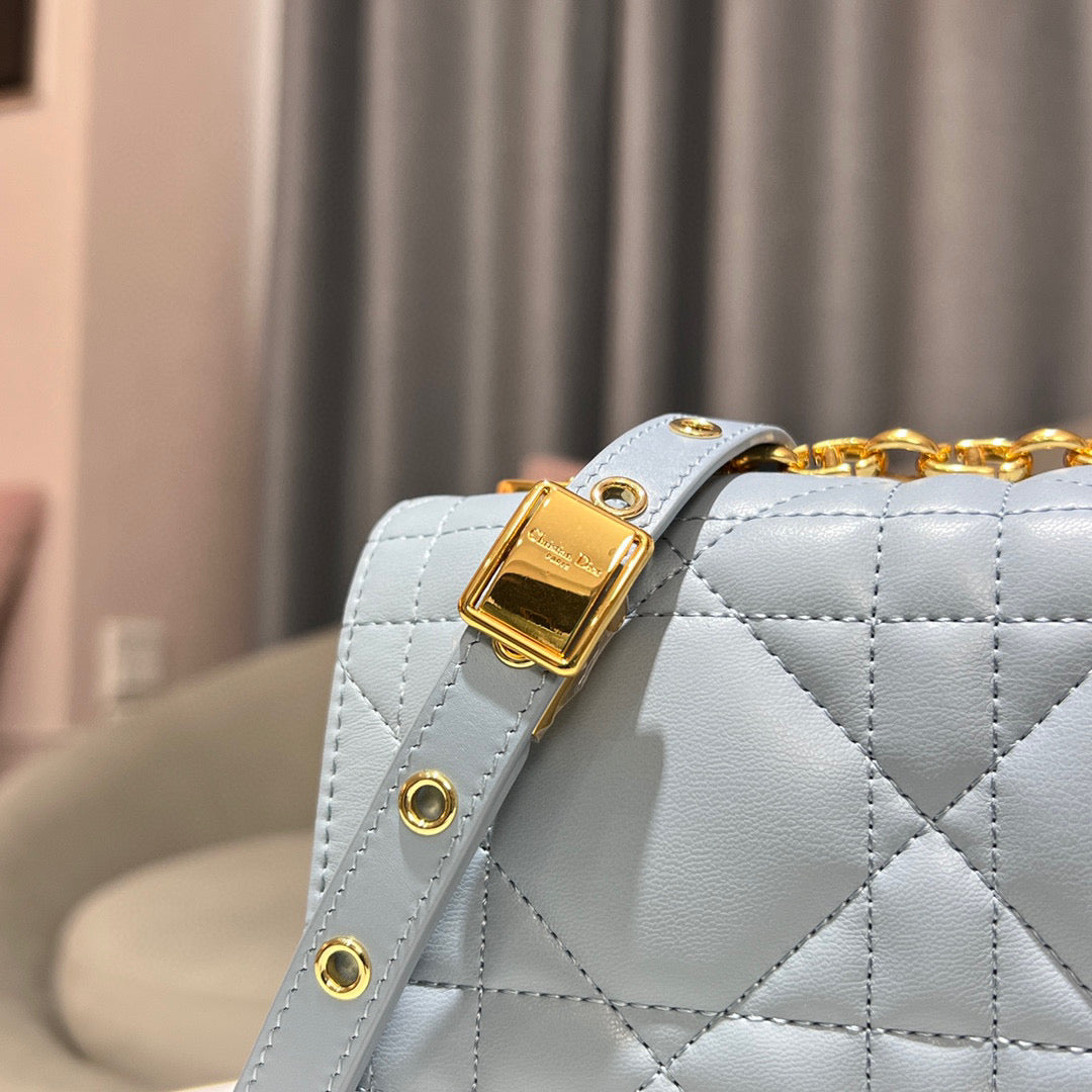 Dior Caro Bag Quilted Macrocannage Sky Blue High Grade