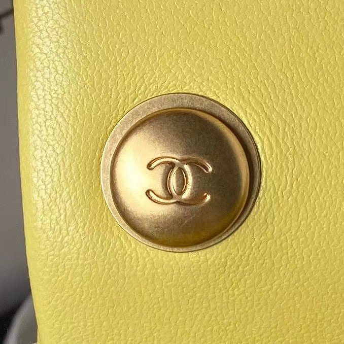 Chanel Lamb Skin Camellia Chain Crossbody Shoulder Bag Yellow High Grade