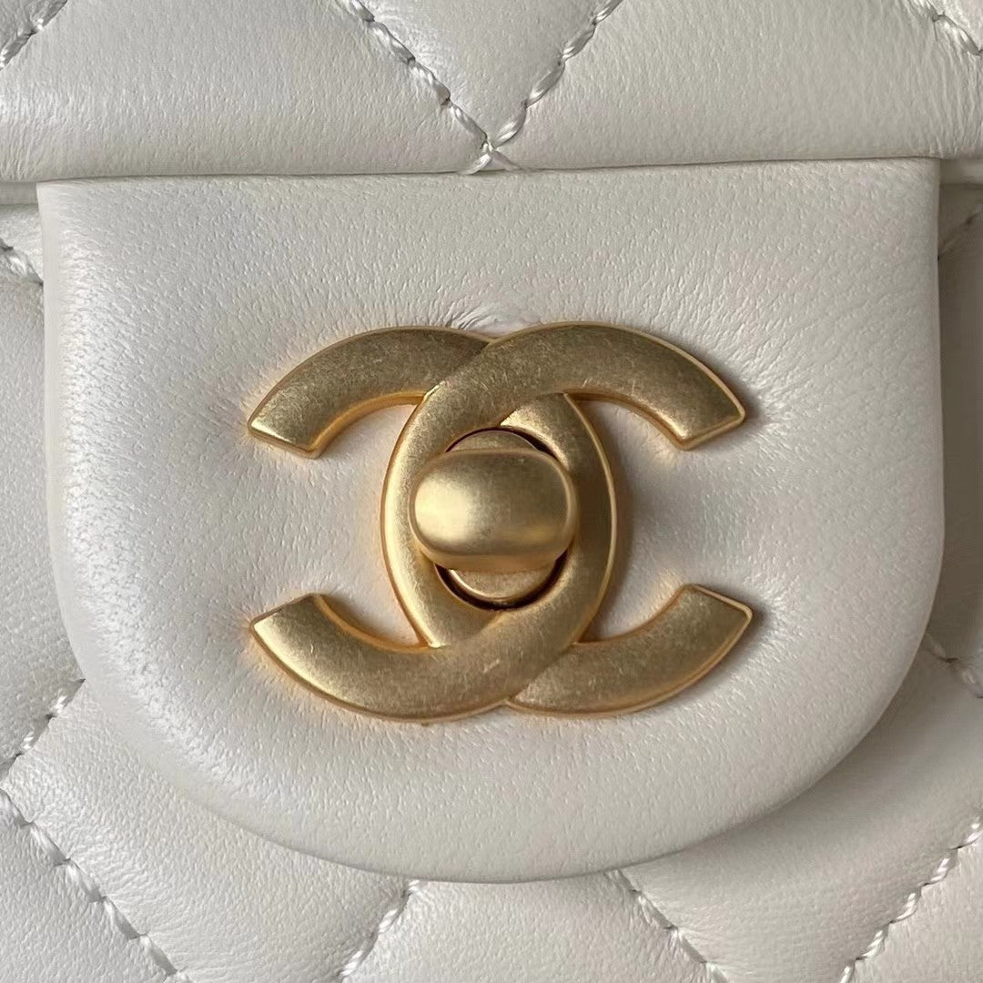 Chanel Lamb Skin Camellia Chain Crossbody Shoulder Bag White High Grade