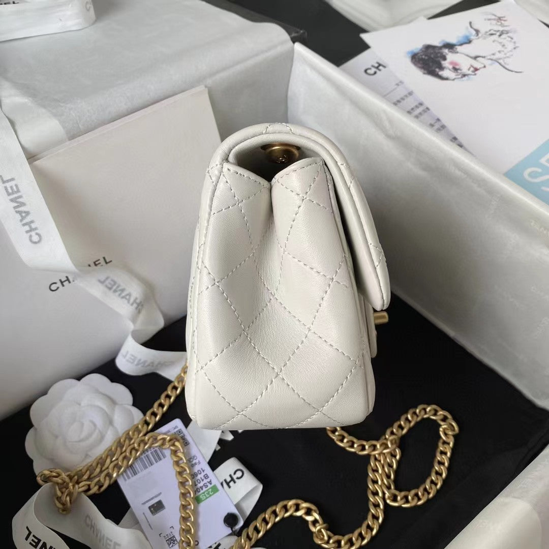 Chanel Lamb Skin Camellia Chain Crossbody Shoulder Bag White High Grade