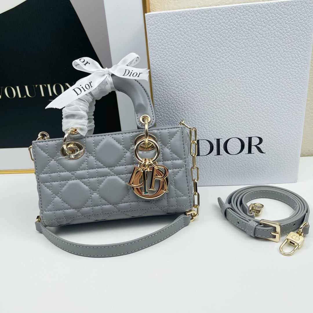 Dior LADY D-JOY MICRO BAG Lamb Skin Grey Mid Grade